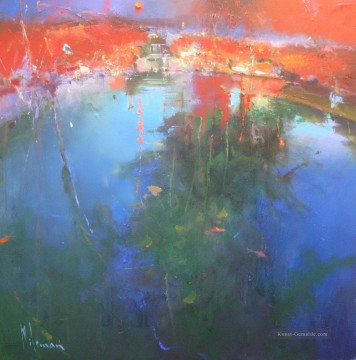  abstrakter - Red Mond über dem Teich in Poldhu abstrakte Seestück